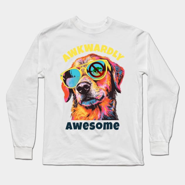 Awkwardly Awesome Dog Long Sleeve T-Shirt by mieeewoArt